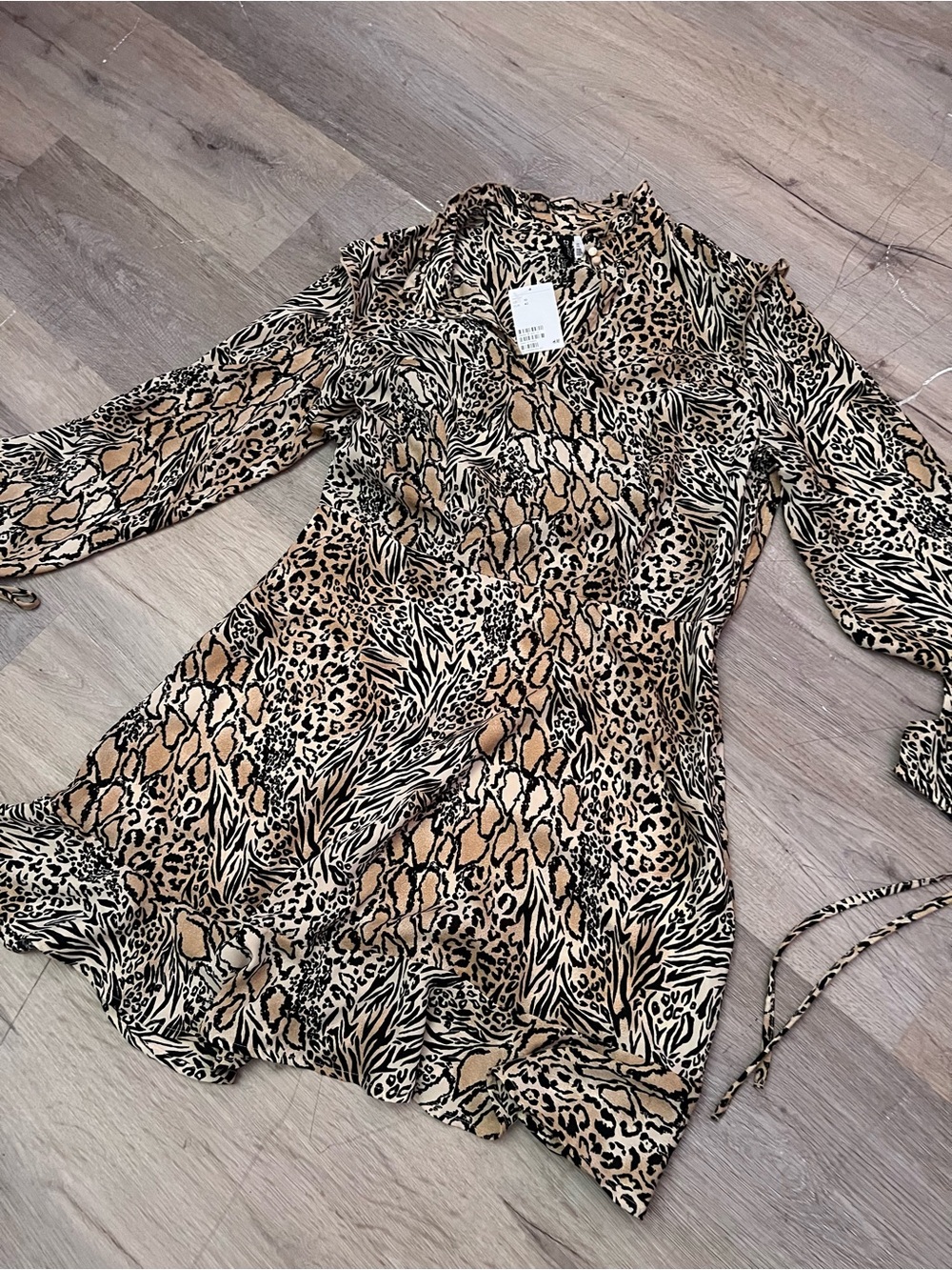 H&M Beige, Animal Print Long Sleeve Dress